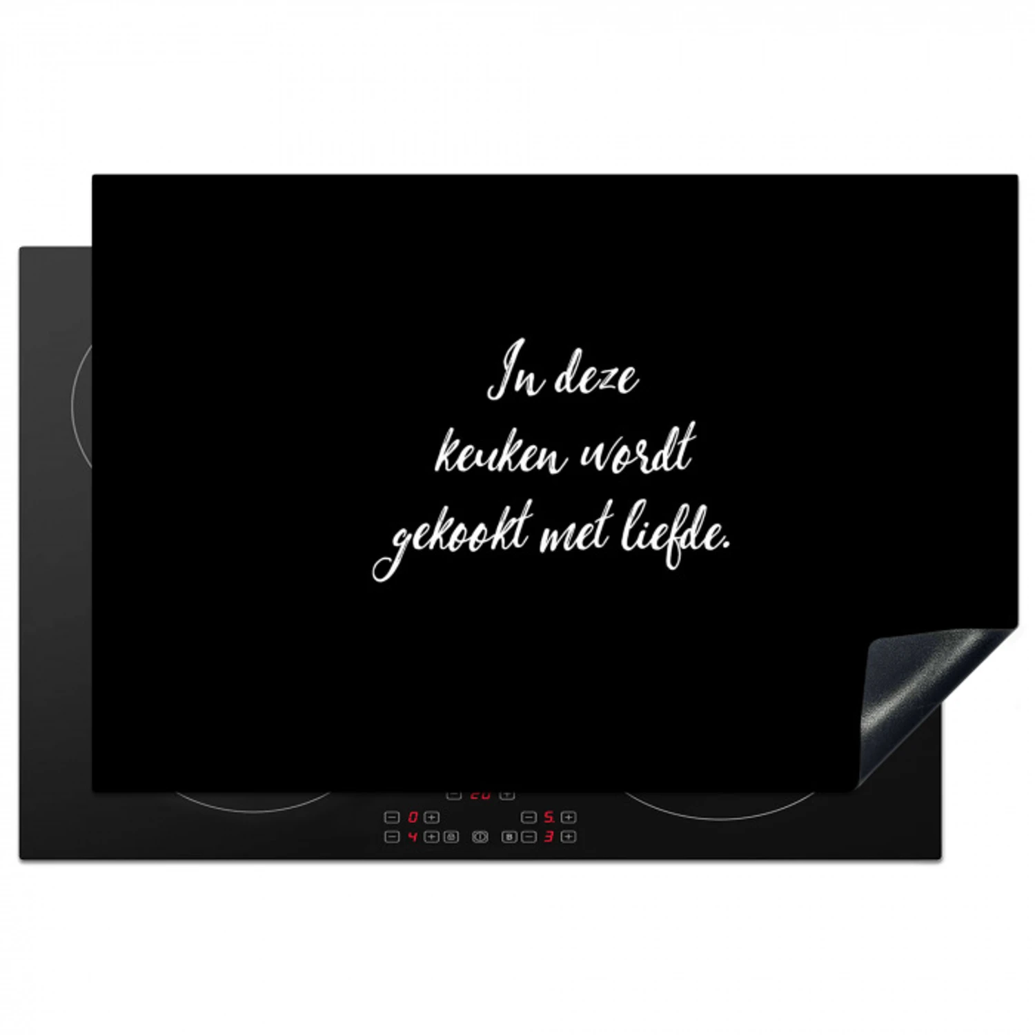 In deze keuken wordt gekookt met liefde - Koken - Spreuken - Quotes - Liefde Inductie beschermer vinyl 3mm klein -3d