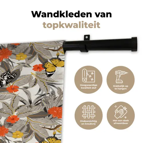 Tropisch - Zomer - Vlinder - Bloemen Wandkleed katoen klein 269 -sfeer2