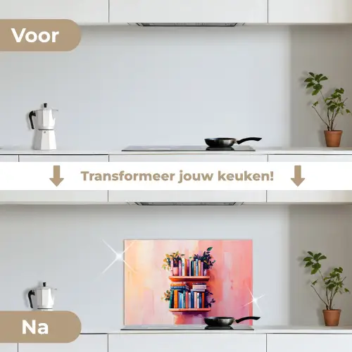 Planken - Boeken - Bladeren keuken achterwand spatscherm klein -voor_na_NL