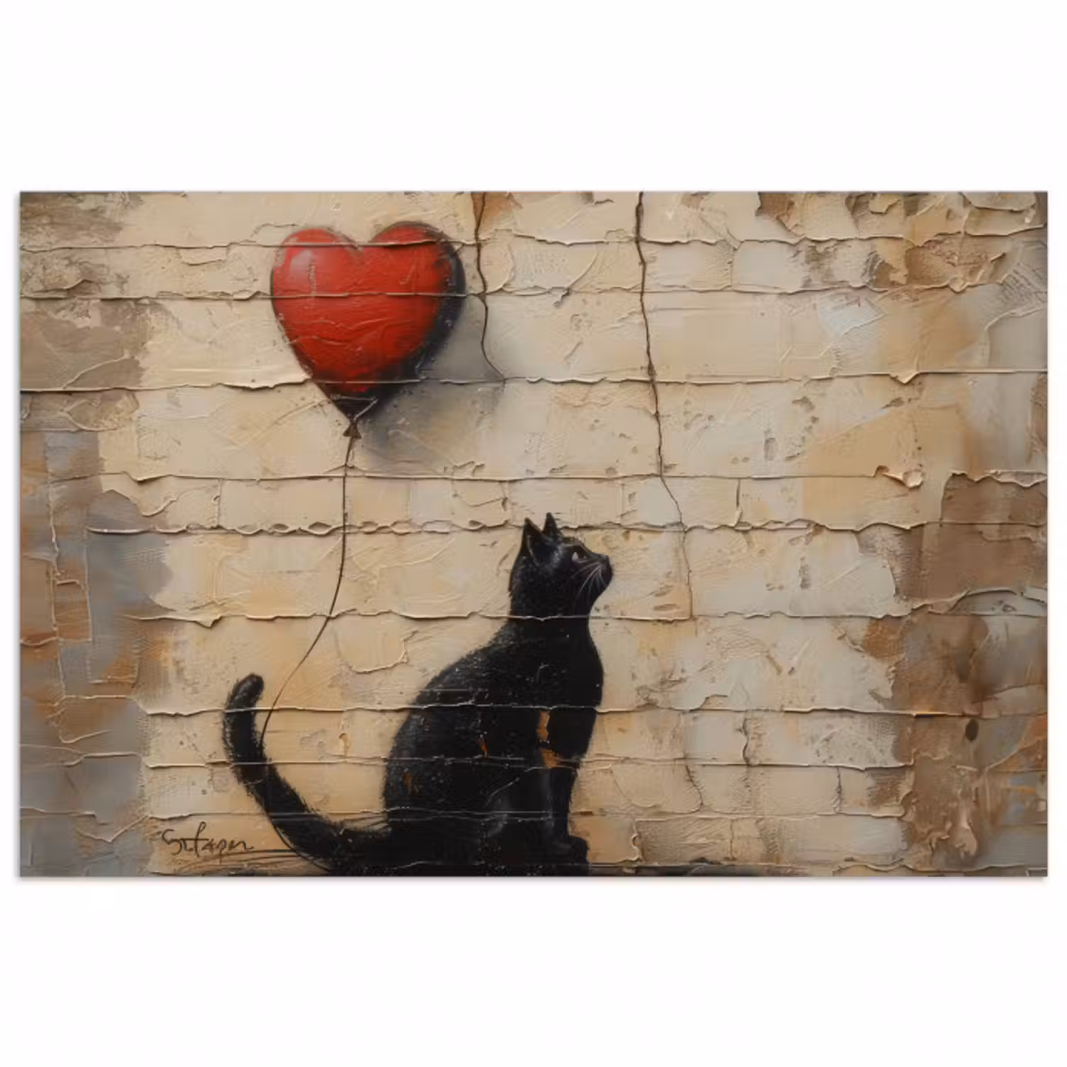 Poster - Straßenkunst - Katze - Luftballon - Graffiti - Banksy
