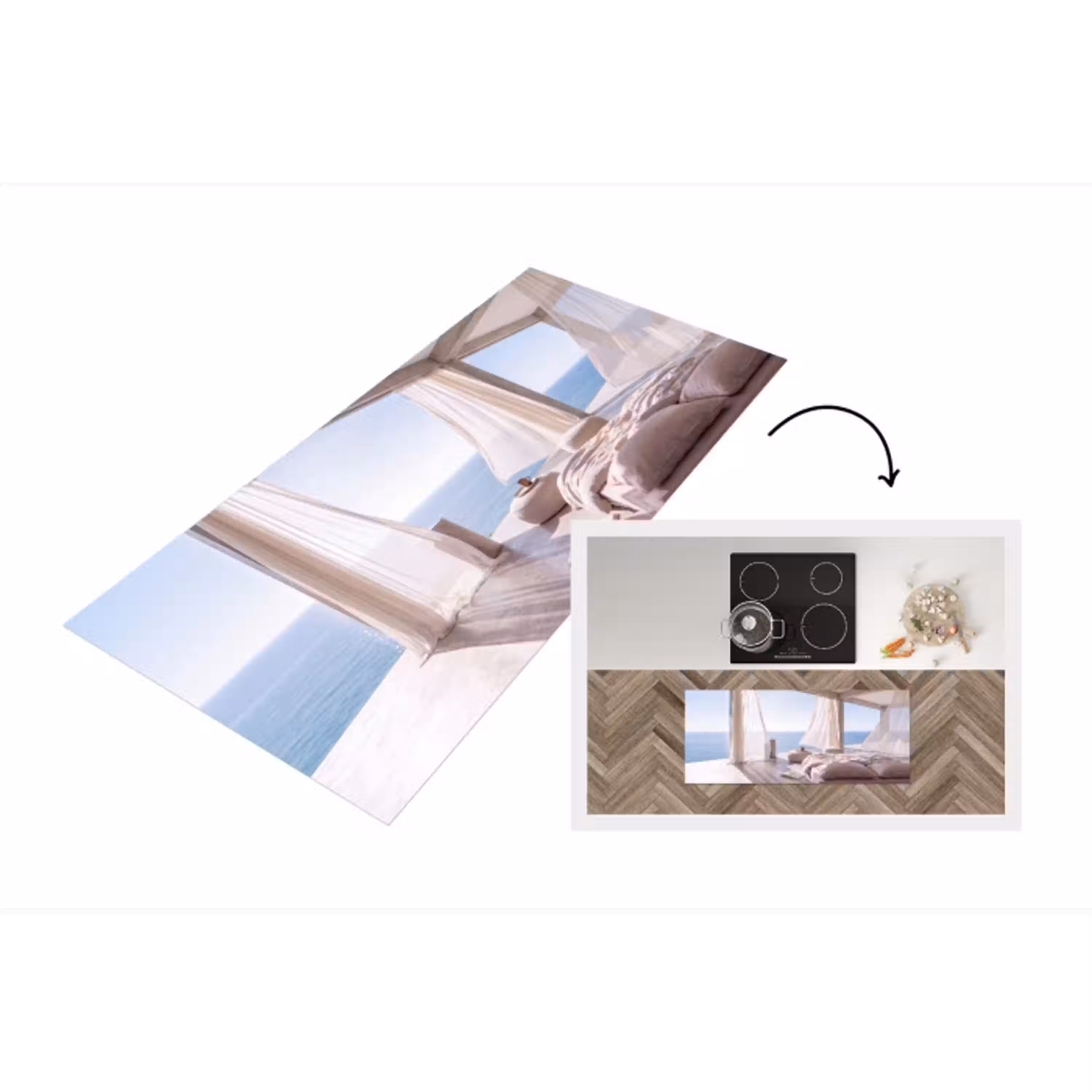 Interieur - Zeezicht - Modern - Rust - Beige Keukenloper - keukenmat middel -3d