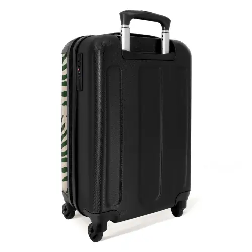 Patroon van bladeren in beige met donkergroen NBS - Handbagage koffer - Kinderen Unisex middel -achterkant