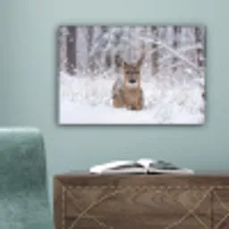 Hert - Sneeuw - Bos - Dieren - Vertederend canvas 2cm klein -sfeer4