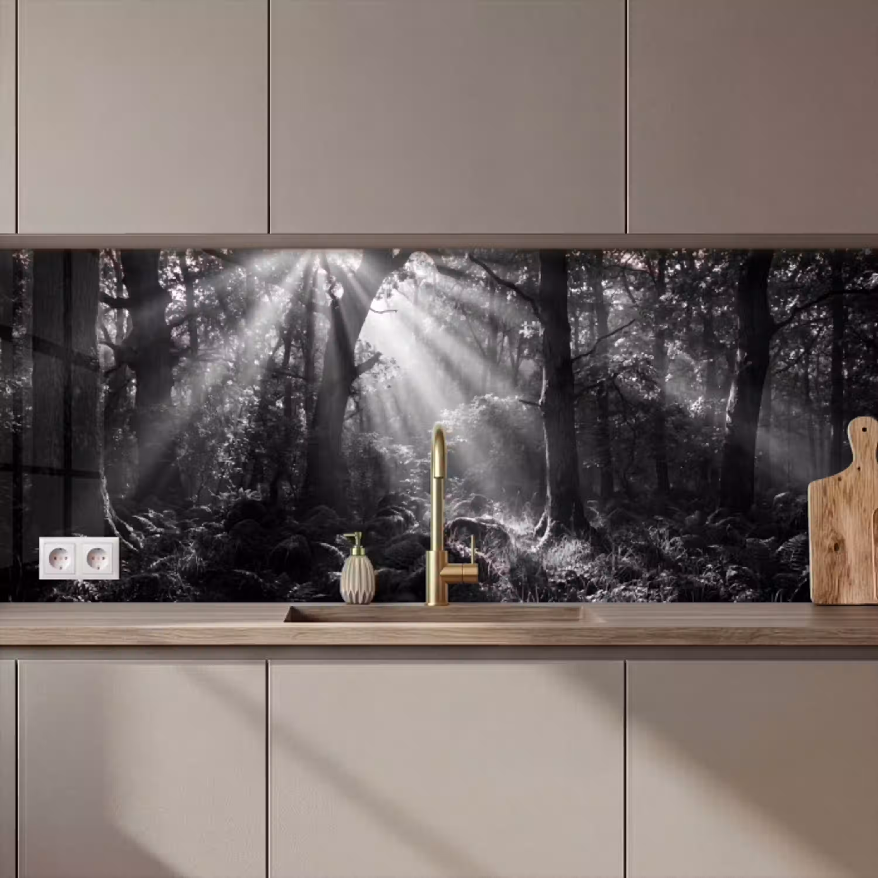 Bos - Lichtstralen - Natuur - Zwart-wit keuken achterwand 2 middel zz_3dshopping