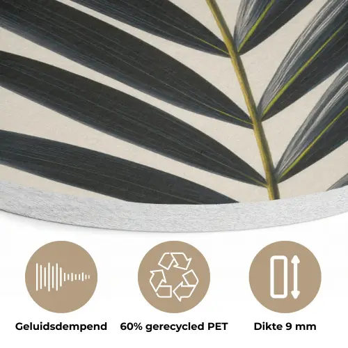 Palmblad - Donkere bladen - Subtiel Akoestische PET Vilt - Rond klein -closeup_NL