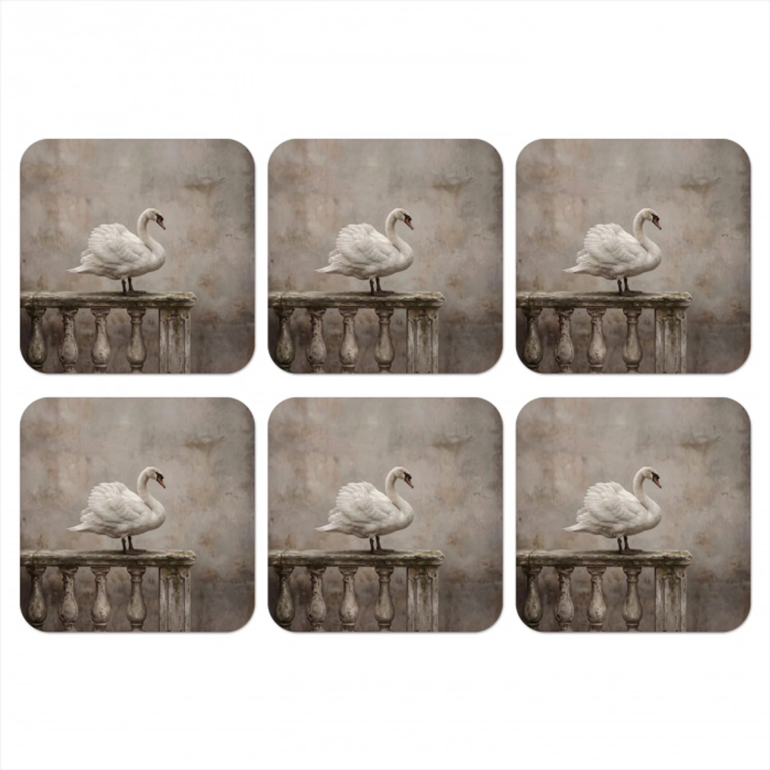 Zwaan - Elegant - Dieren - Wit onderzetter kurk middel -3d