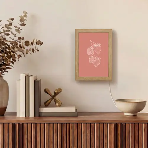 Minimalistisch - Illustratie - Aardbei - Tak Light Box met kabel (Tafellamp) klein -sfeer2