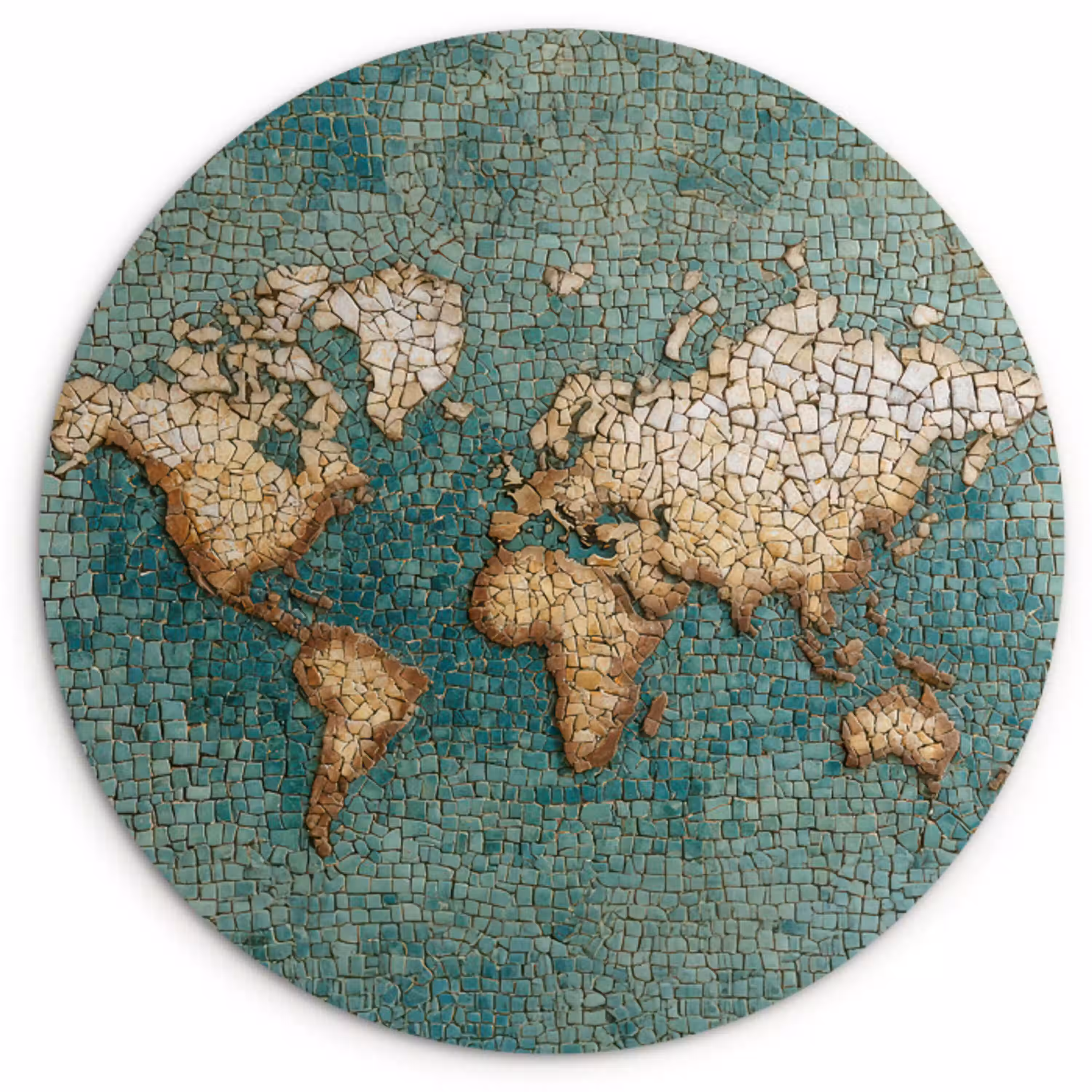 Wereldkaart - Gebroken tegels - Mozaïek Wandcirkel kunststof plaat 5mm dik klein -3d