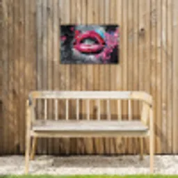 Lippen - Felroze - Graffiti - Verfstrepen Tuinposter op houten frame 2 cm dik klein -sfeer4