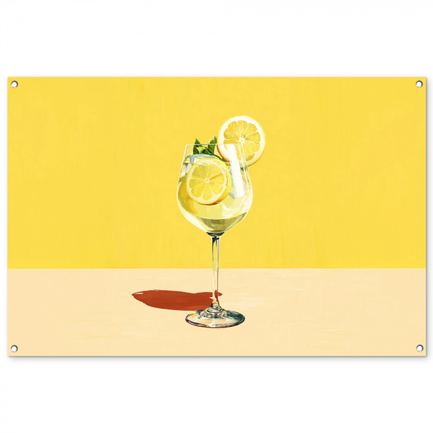 Wijnglas - Citroen - Geel - Minimalistisch tuinposter los doek groot -3d