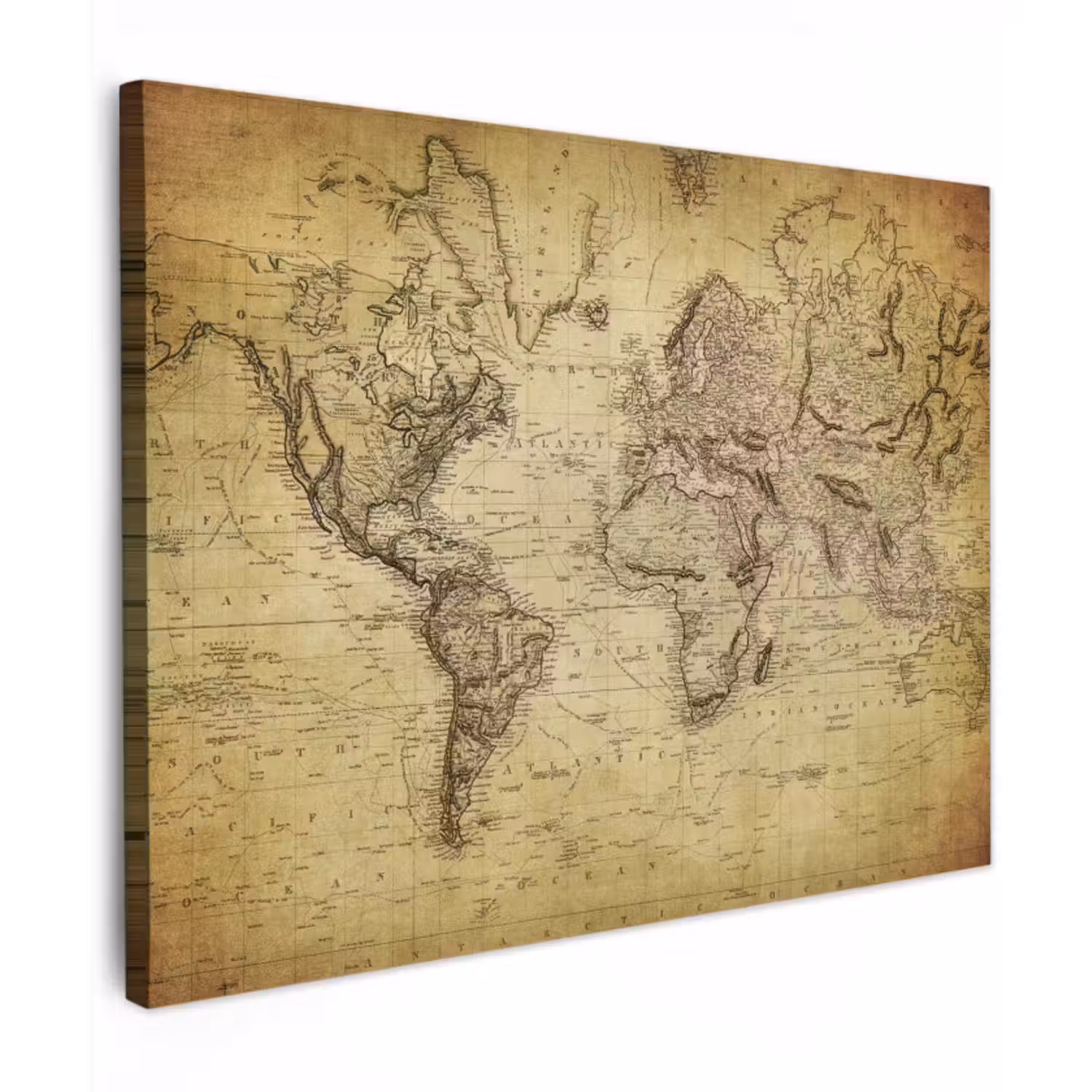 Canvas schilderij - Wereldkaart - Vintage - Antiek - Bruin - Papier