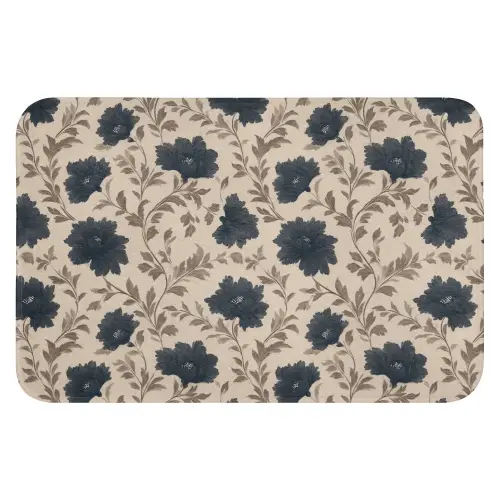 Motief - Bloemen - Zwart - Beige WCmat klein 1009 -3d