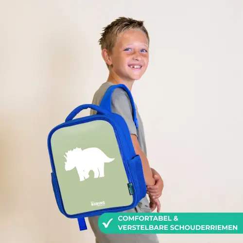 Groen met Triceratops dino Kinderrugzak - Blauw middel -sfeer3_NL