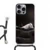 Paarden - Zwart - Wit - Kudde Hoesje iPhone 16 Pro Max met koord klein -3d