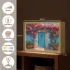 Deur - Hout - Bloemen - Blauw Light Box met batterij (Wandlamp) middel -USP_websiteoverzichtNL