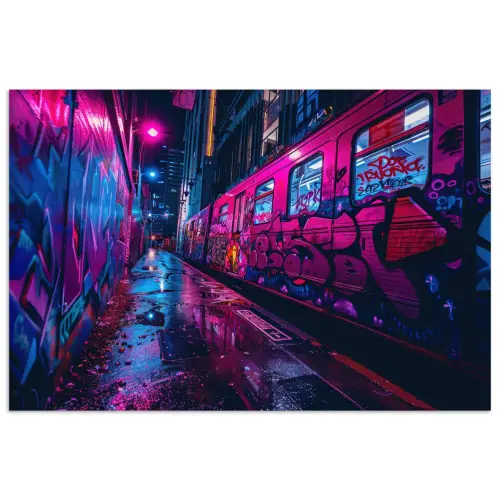 Stad - Neon -  Nacht - Roze - Graffiti poster papier klein -3d