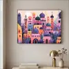Kleurrijke stad - Zon - Islamitisch Textielframe zwart klein -sfeer2
