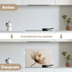 Bloem - Beige - Crème keuken achterwand spatscherm klein -voor_na_ES