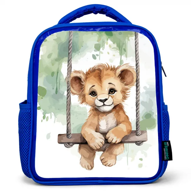 Leeuw - Dier - Kinderen - Jungle Kinderrugzak - Blauw middel -3d