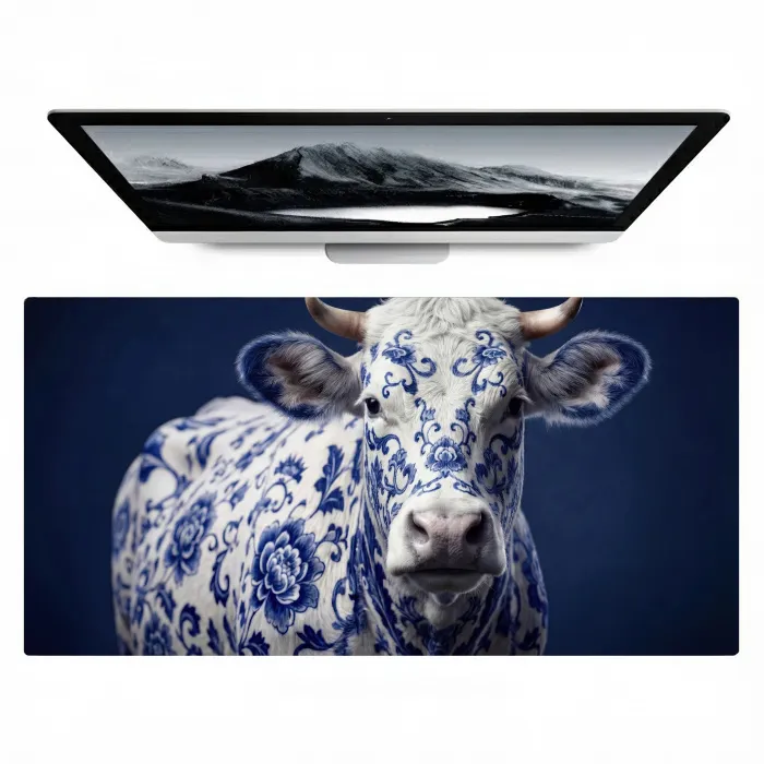 Koe - Delfts - Blauw - Artistiek Muismat XXL klein -zzz3d
