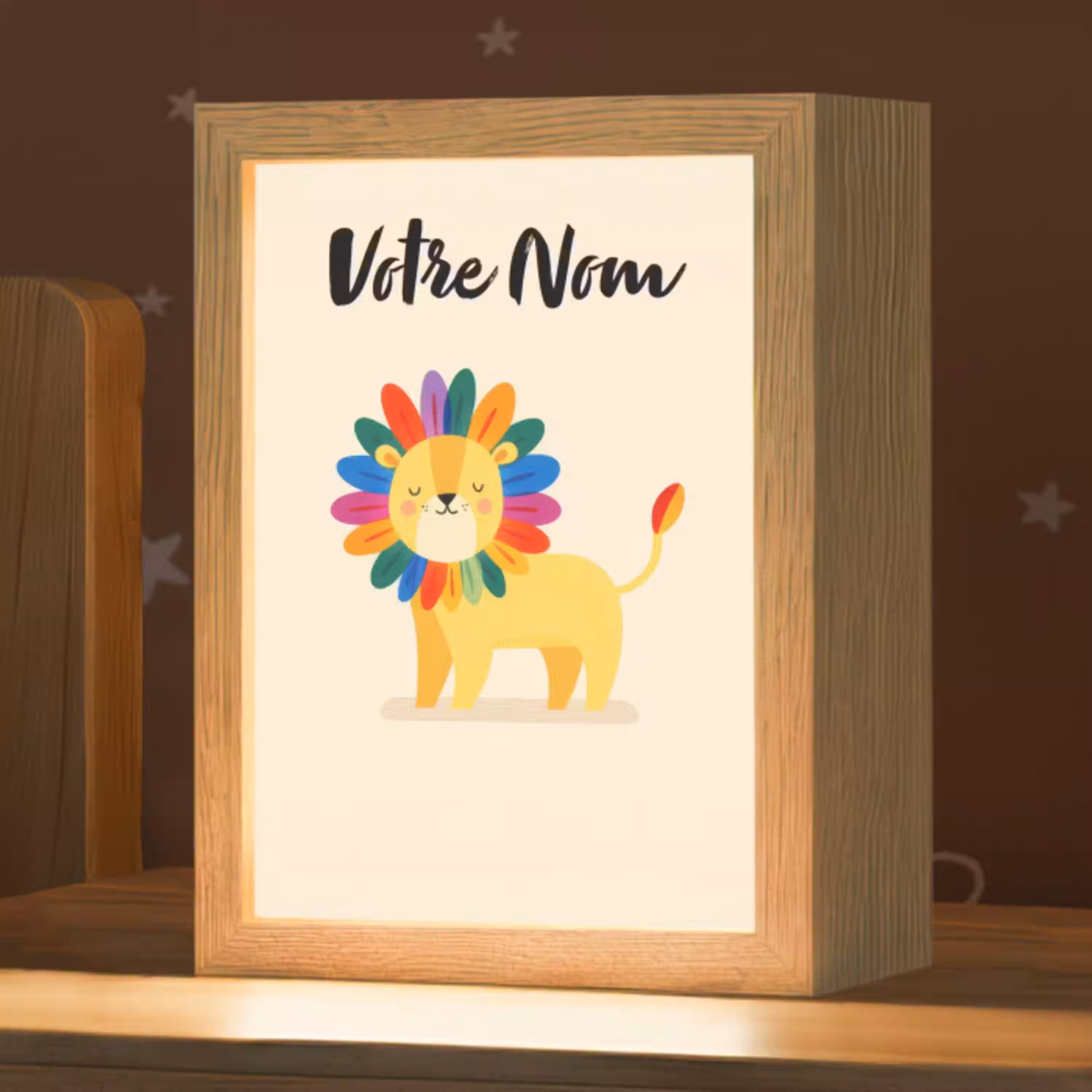 Leeuw - Kleurrijke manen - Beige Light Box met kabel (Kinderlampje) klein -zzz_3d_website