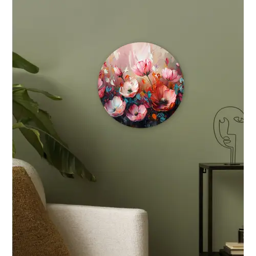 Klaprozen - Roze - Bloemen - Botanisch - Kunst Wandcirkel kunststof plaat 5mm dik klein -sfeer3