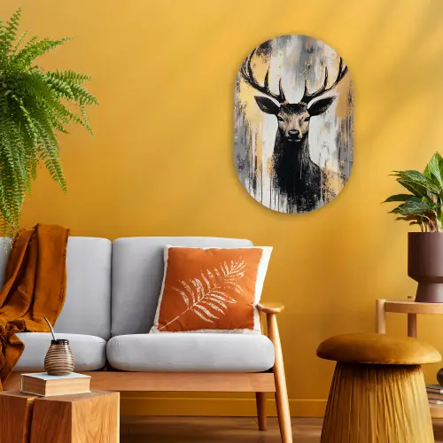 Abstract - Hert - Gewei - Goud Wandcirkel Ovaal Forex klein -sfeer4