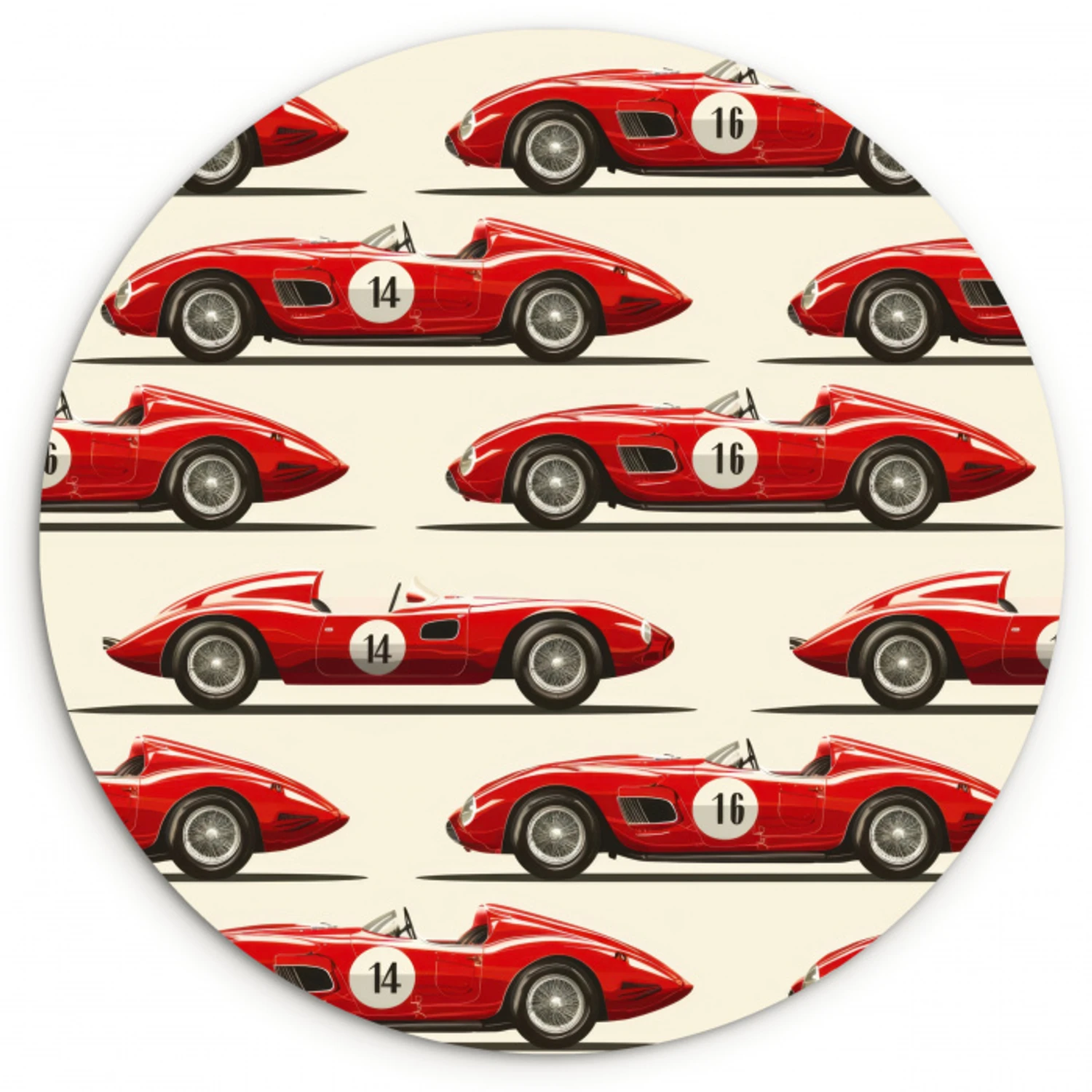 Raceauto - Retro - Rood Wandcirkel kunststof plaat 5mm dik klein 188 -3d