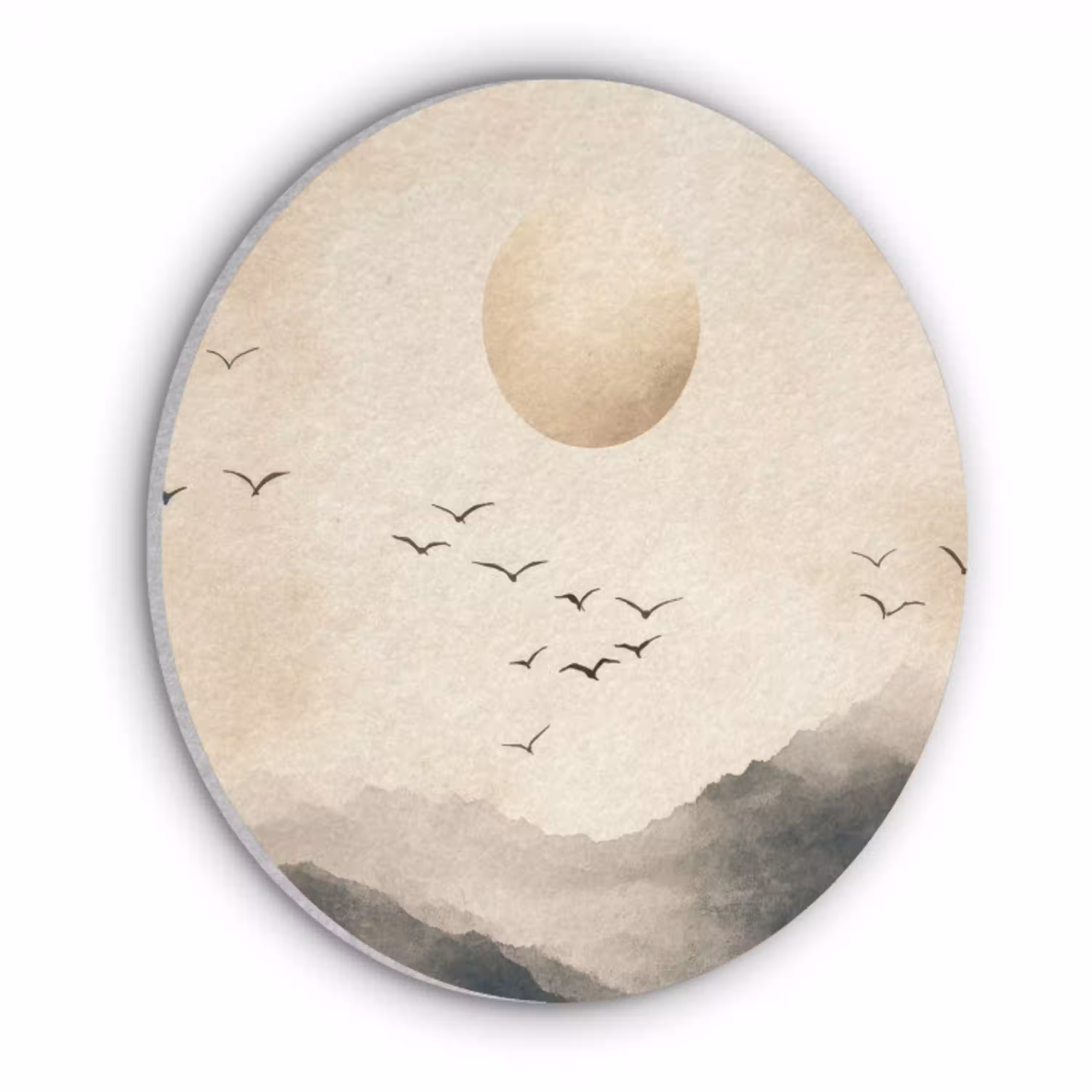 Landschap - Japandi - vogel Akoestische PET Vilt - Rond klein -3d