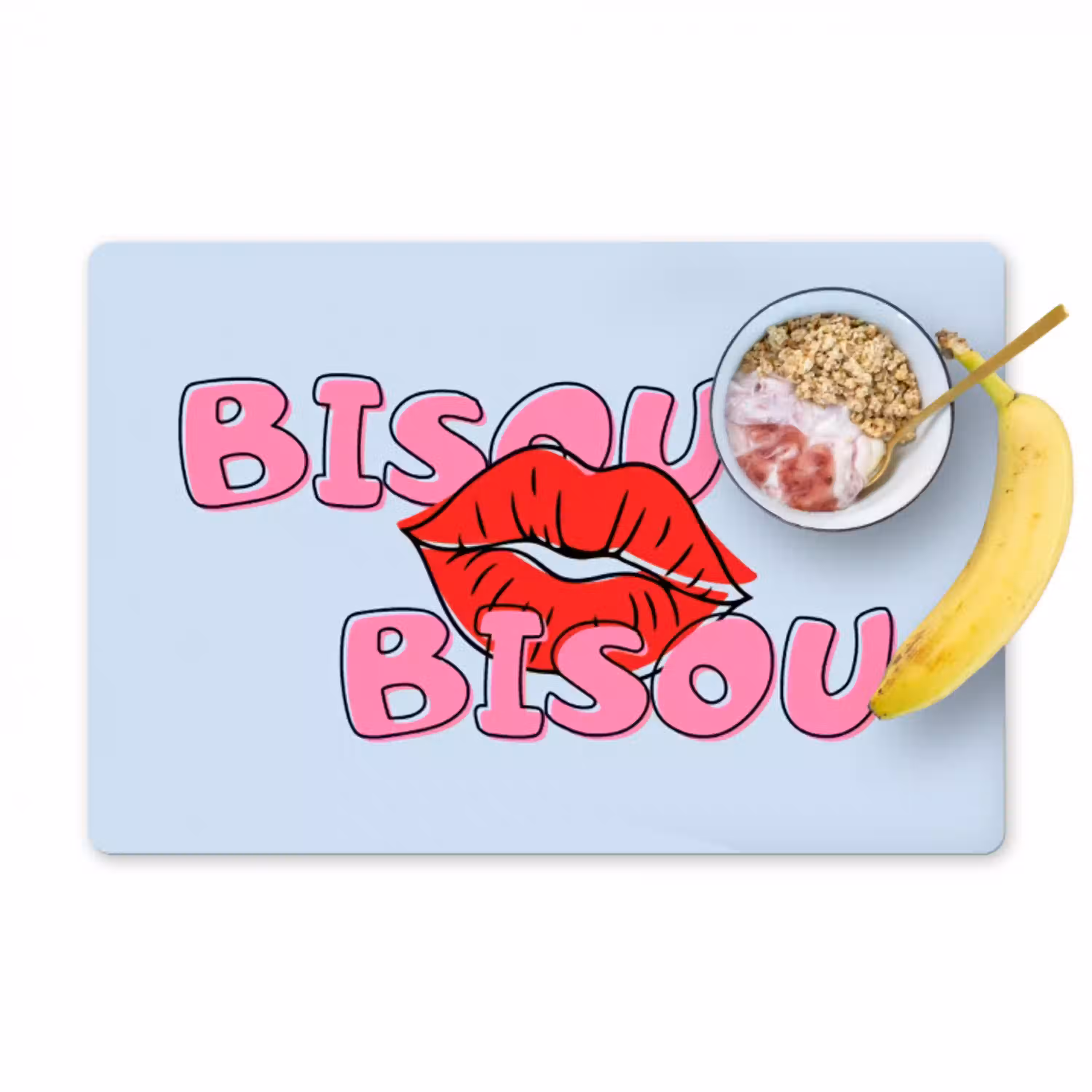 Bisou - Blauw - Roze - Lippen Placemat vinyl groot -zzzproduct_Kitchenyeah-website