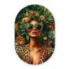 Vrouw - Panterprint - Jungle - Natuur - Luxe Wandcirkel Ovaal Glas middel -3d