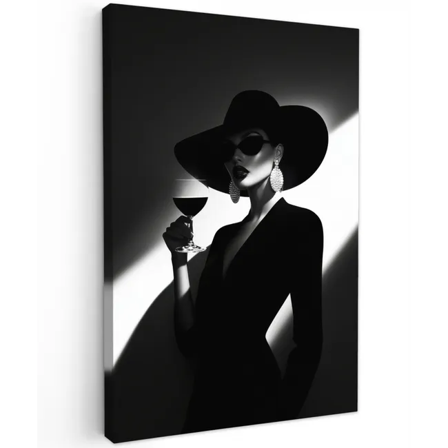 Vrouw - Wijn - Chic Tuinposter op houten frame 2 cm dik klein -3d