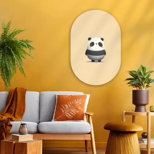 Panda - Beige - Minimalistisch Wandcirkel Ovaal Glas middel -sfeer4