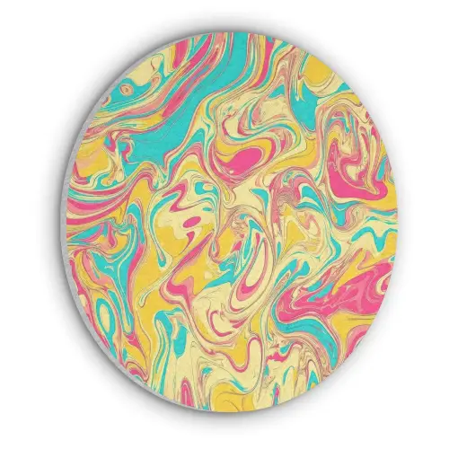 Geel - Roze - Blauw - Retro Akoestische PET Vilt - Rond klein -3d