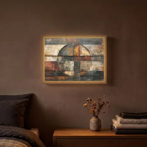 Kunst - Bruin - Abstract - Hout motief Light Box met batterij (Wandlamp) middel -sfeer4