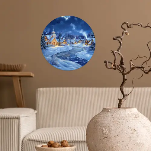 Winteravond - Kerstdorp - Donker Wandcirkel behangsticker klein -sfeer1
