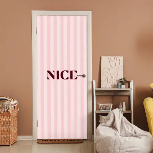 Nice - Strepen - Roze deurposter klein -sfeer1