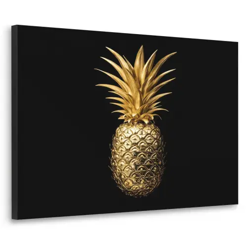 Ananas - Zwart - Goud - Luxe Textielframe zwart klein -3d