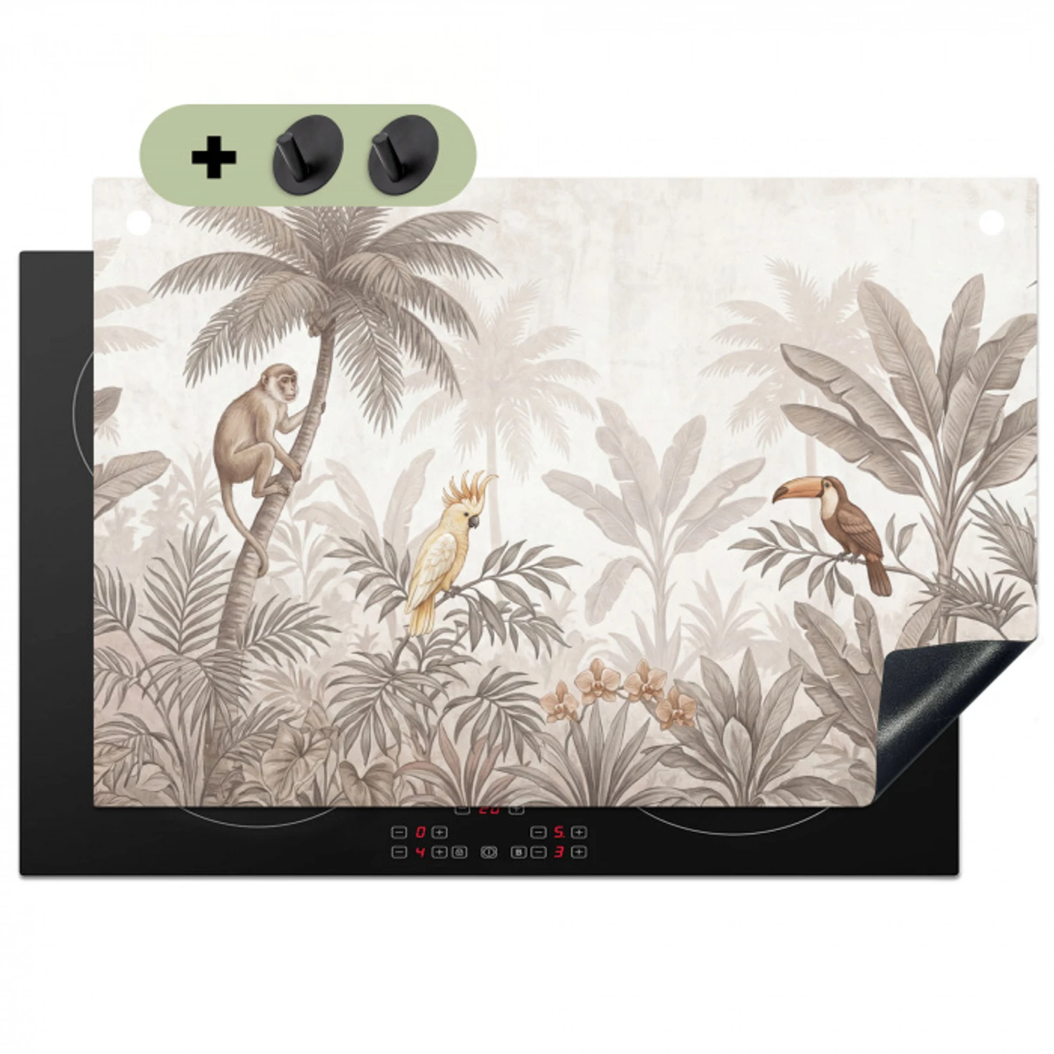 Jungle - Dieren - Palmbomen Inductie beschemer met haakjes klein -3d