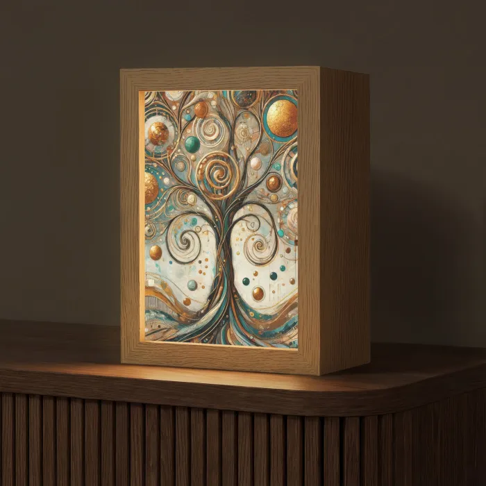 Levensboom - Boom - Abstract - Modern Light Box met kabel (Tafellamp) klein -z3d_website