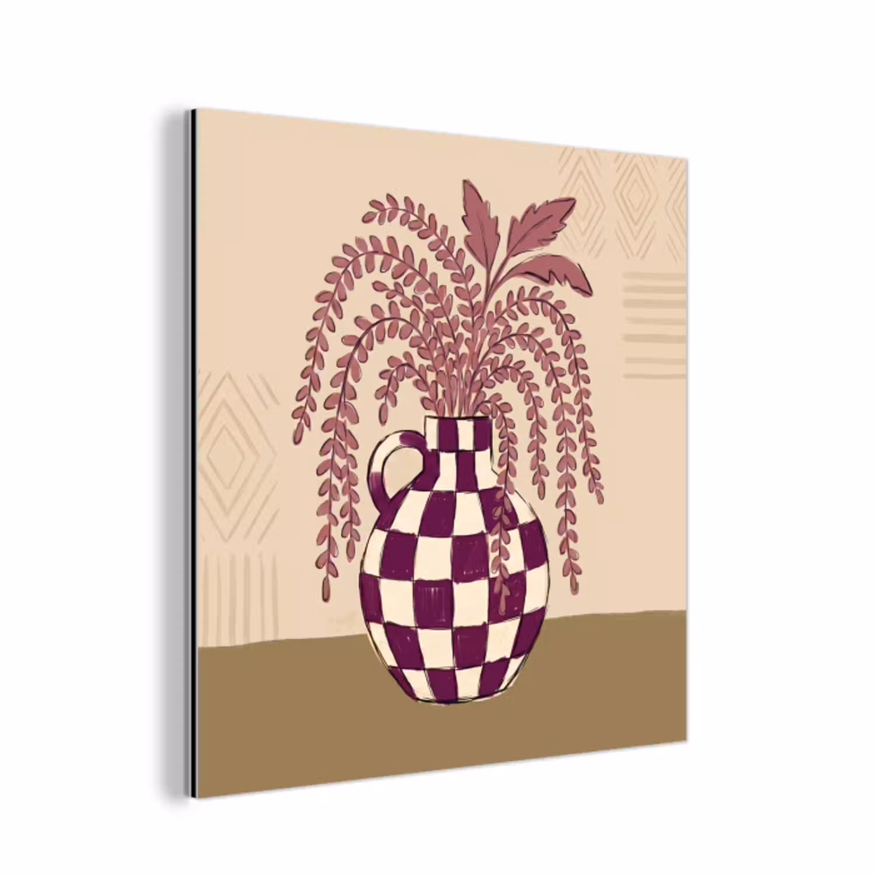 Vaas - Geruit - Planten - Modern - Paars aluminium wit klein -3d