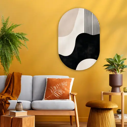Abstract - Japandi - Beige - Modern Wandcirkel Ovaal Glas middel -sfeer4