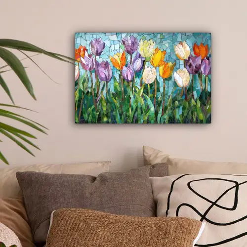 Mozaïek - Veld - Tulpen - Kleurrijk canvas 2cm klein -sfeer1