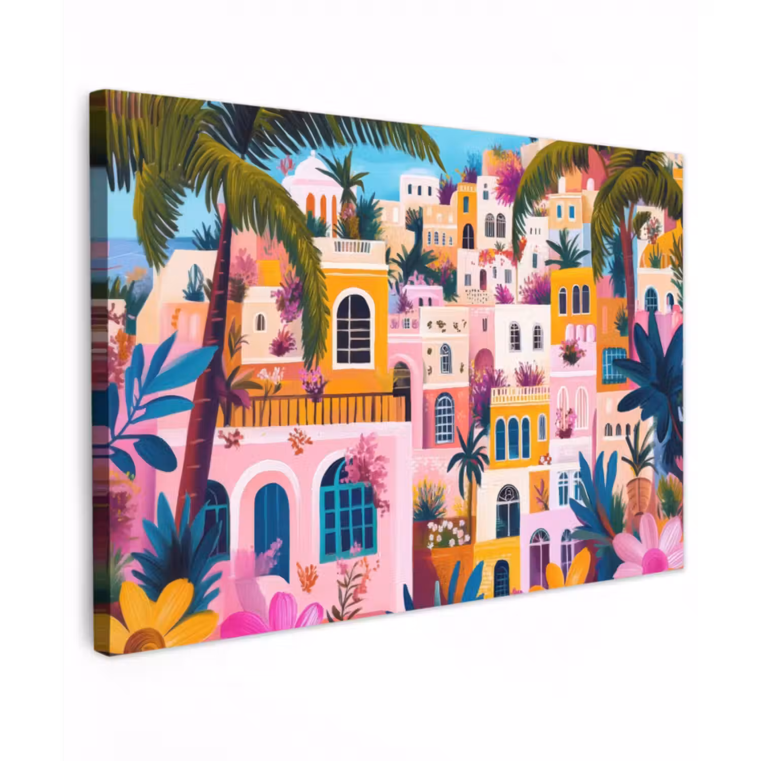 Leinwandbild - Bunt - Rosa - Orange - Gelb - Blumen