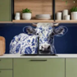 Koe - Delfts - Blauw - Artistiek keuken achterwand 2 middel -sfeer3