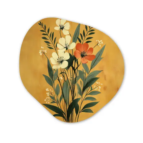Bladeren - Boeket - Bloemen - Geel Wandcirkel Organisch Plexiglas middel -3d