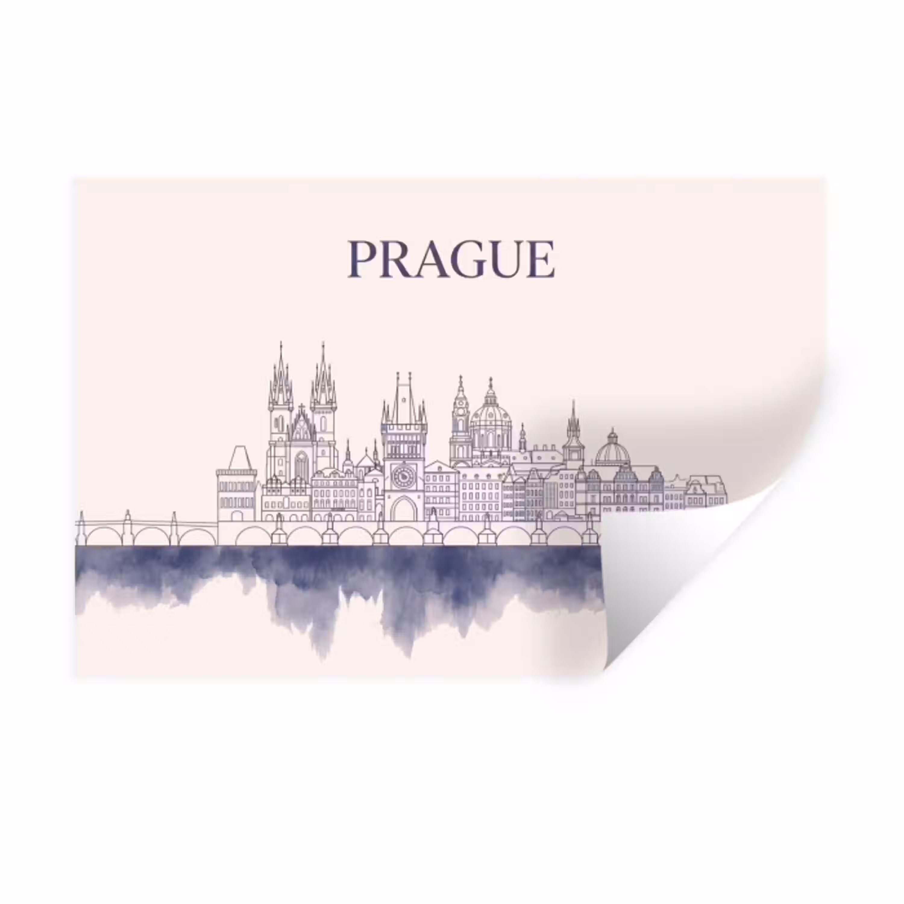Praag - Skyline - Architectuur - Blauw Muursticker klein -3d