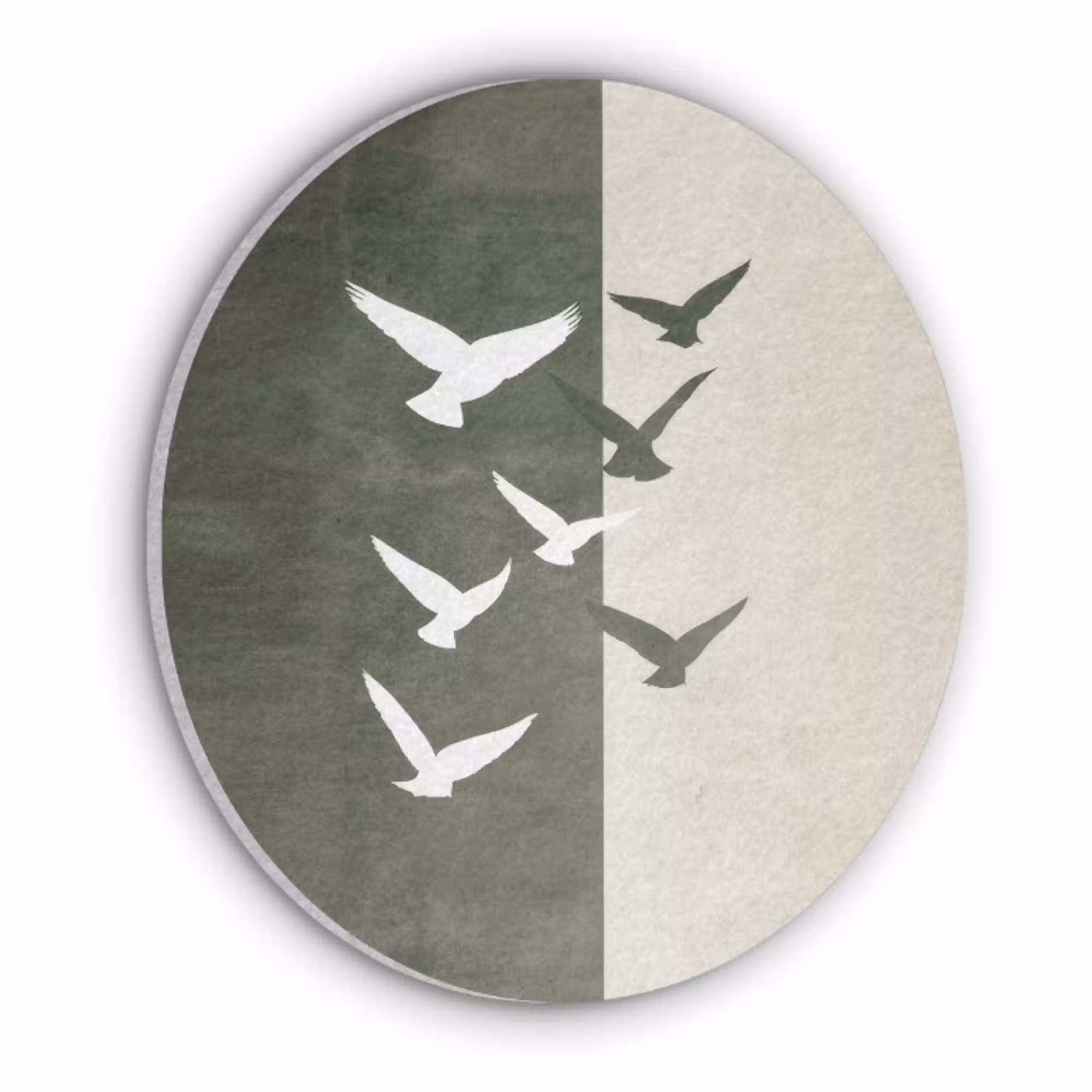 Japandi - Vogel - Groen Akoestische PET Vilt - Rond klein -3d