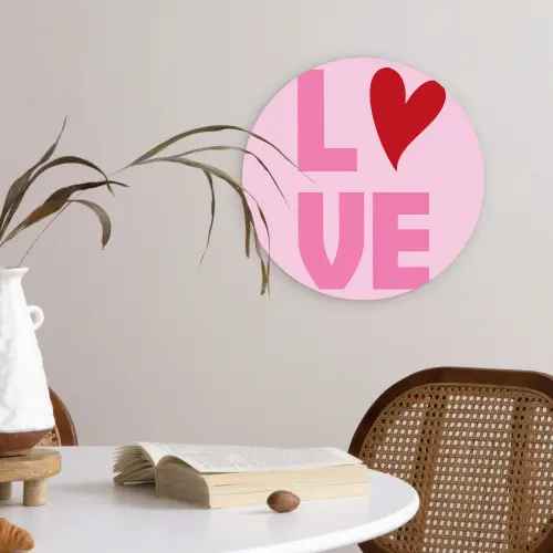 Love - Roze - Hart - Valentijn Wandcirkel plexiglas klein -sfeer4