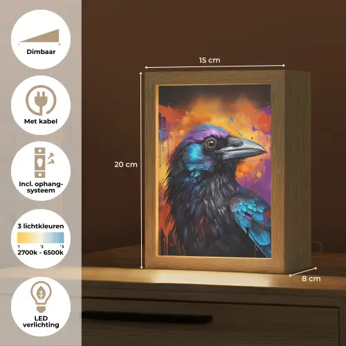 Vogel - Kraai - Graffiti - Zwart - Dieren Light Box met kabel (Tafellamp) klein -USP_NL